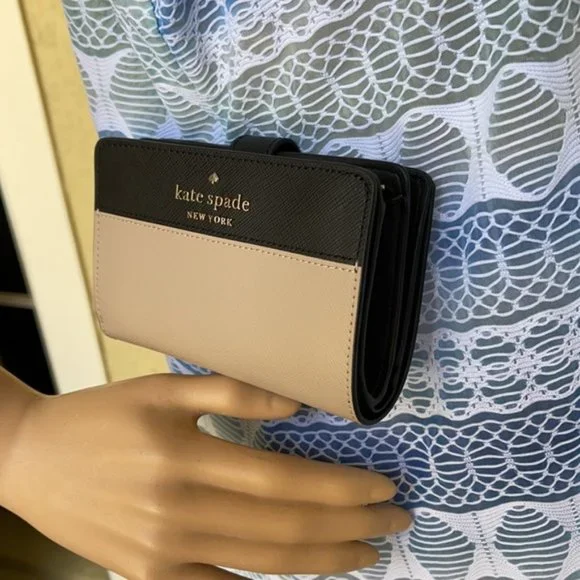 Kate Spade Staci Colorblock Medium Compact Bifold Wallet Warm Beige Multi - Picture 15 of 16